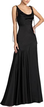 Mac Duggal Womens Charmeuse Cowl Gown with Bow Straps