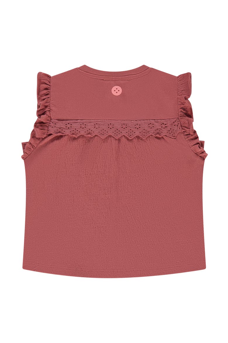 Ruffled Sleeve Eyelet Accent Top, Alternate, color, Ruby