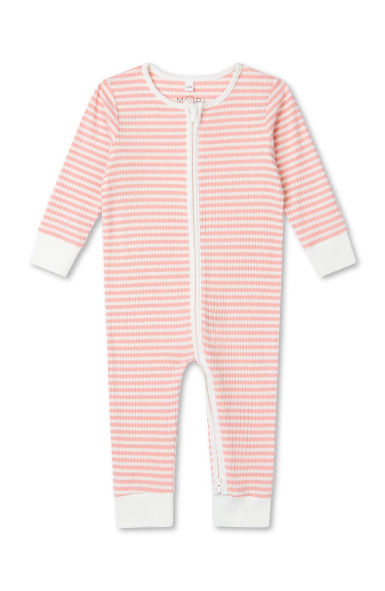 MORI Ribbed Stripe Two Way Zip-Up Sleepsuit, Main, color, Pink Stripe