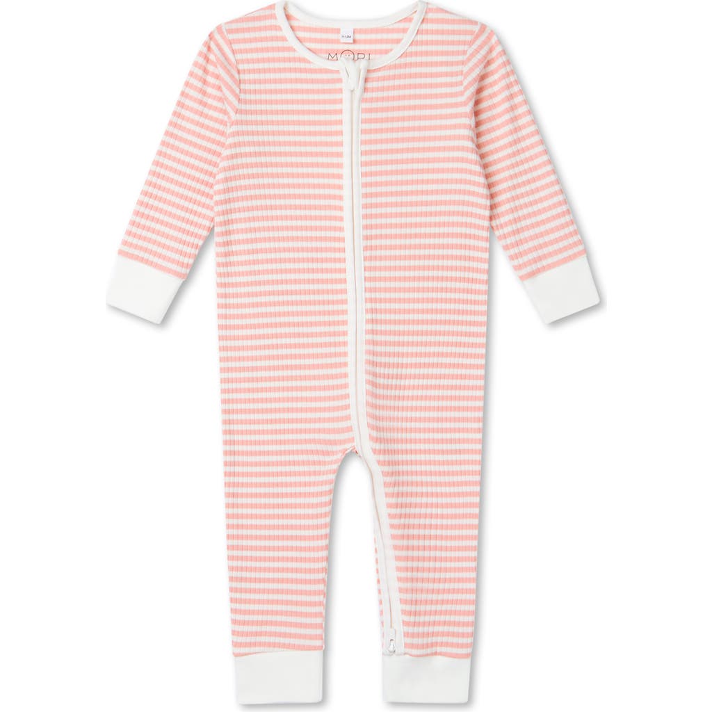 Mori Ribbed Stripe Two Way Zip-up Sleepsuit In Pink
