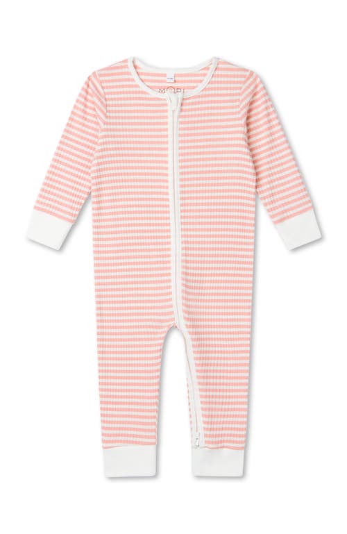 Mori Ribbed Stripe Two Way Zip-up Sleepsuit In Pink