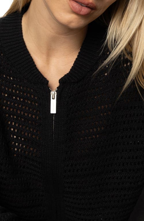 Sanctuary Open Stitch Cotton Bomber Cardigan In Black