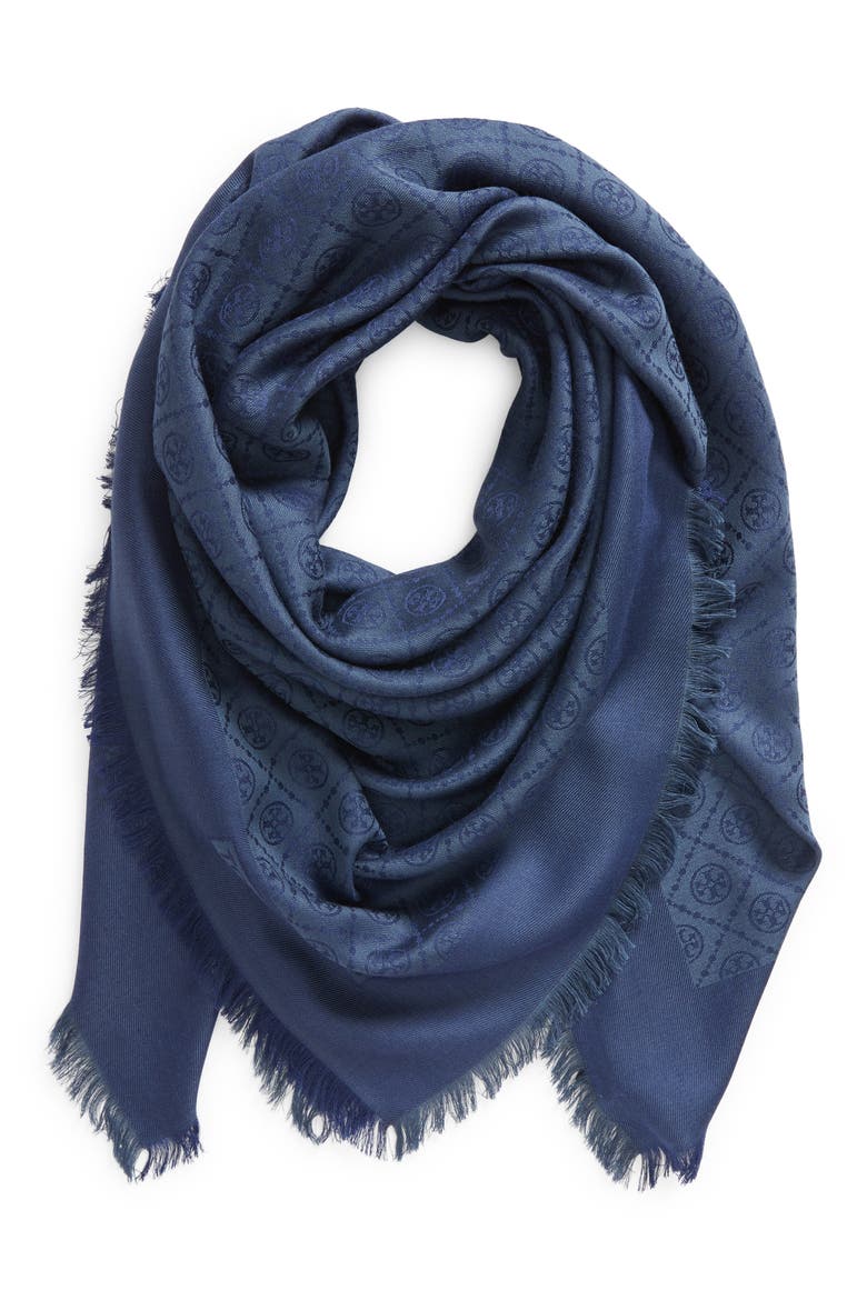 Diamond Dot Jacquard Wool & Silk Traveler Scarf, Alternate, color, TORY NAVY