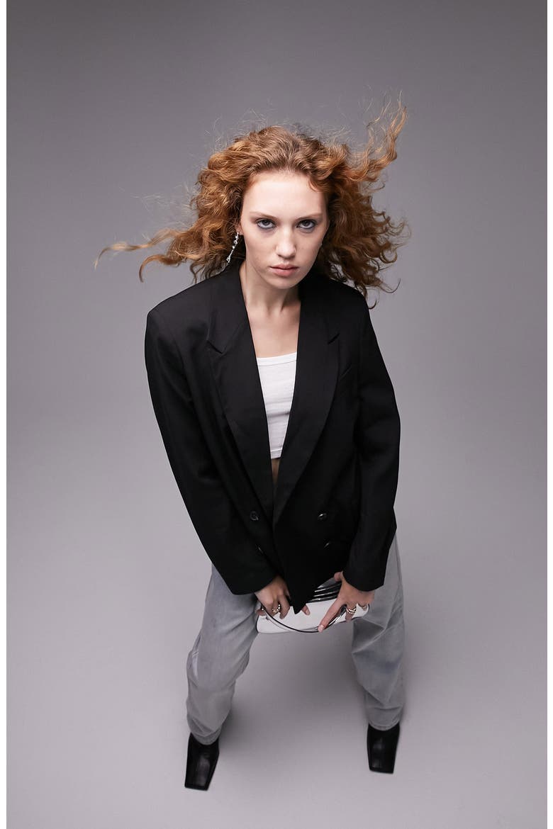 Oversize Double Breasted Blazer, Alternate, color, BLACK
