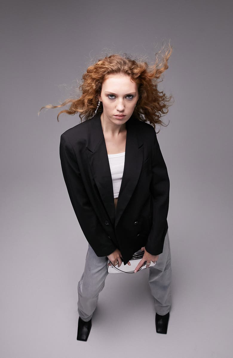Topshop Oversize Double Breasted Blazer, Alternate, color, 