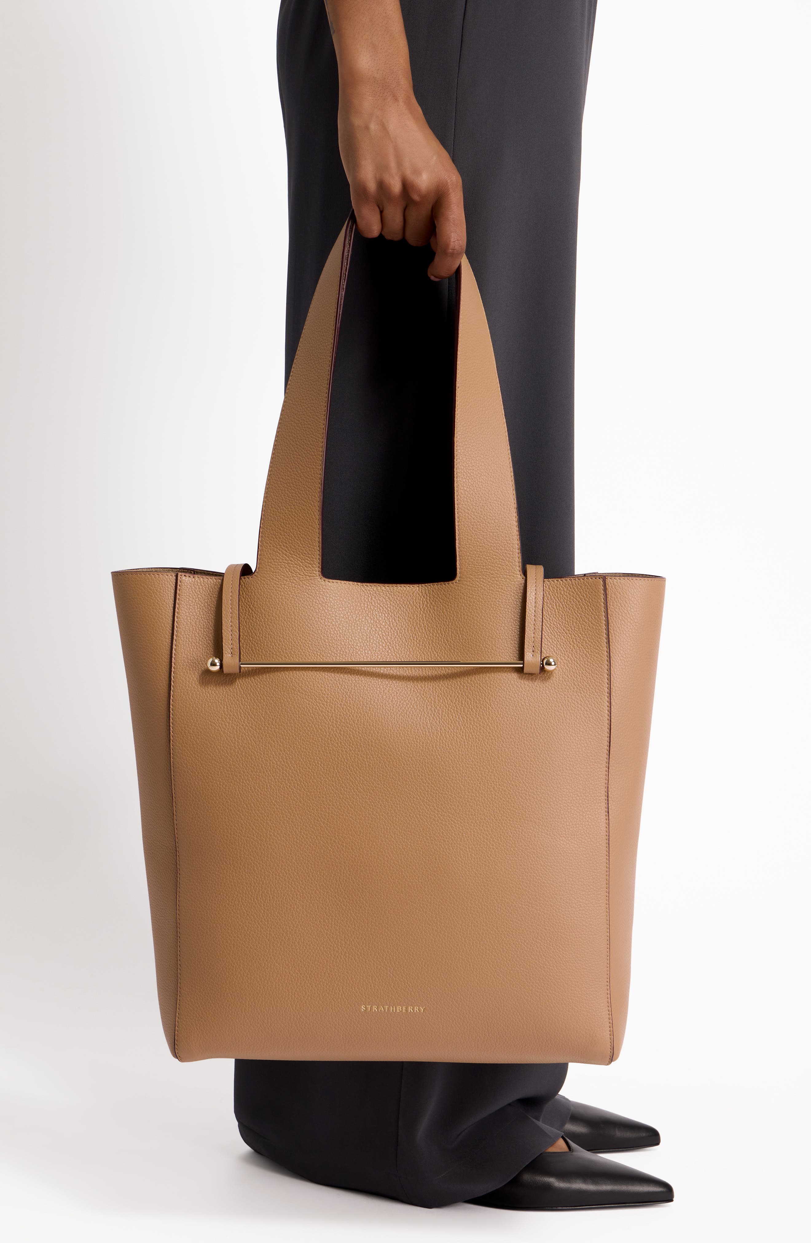 Strathberry Melody Fine Grain Leather Tote, Alternate, color, Caramel