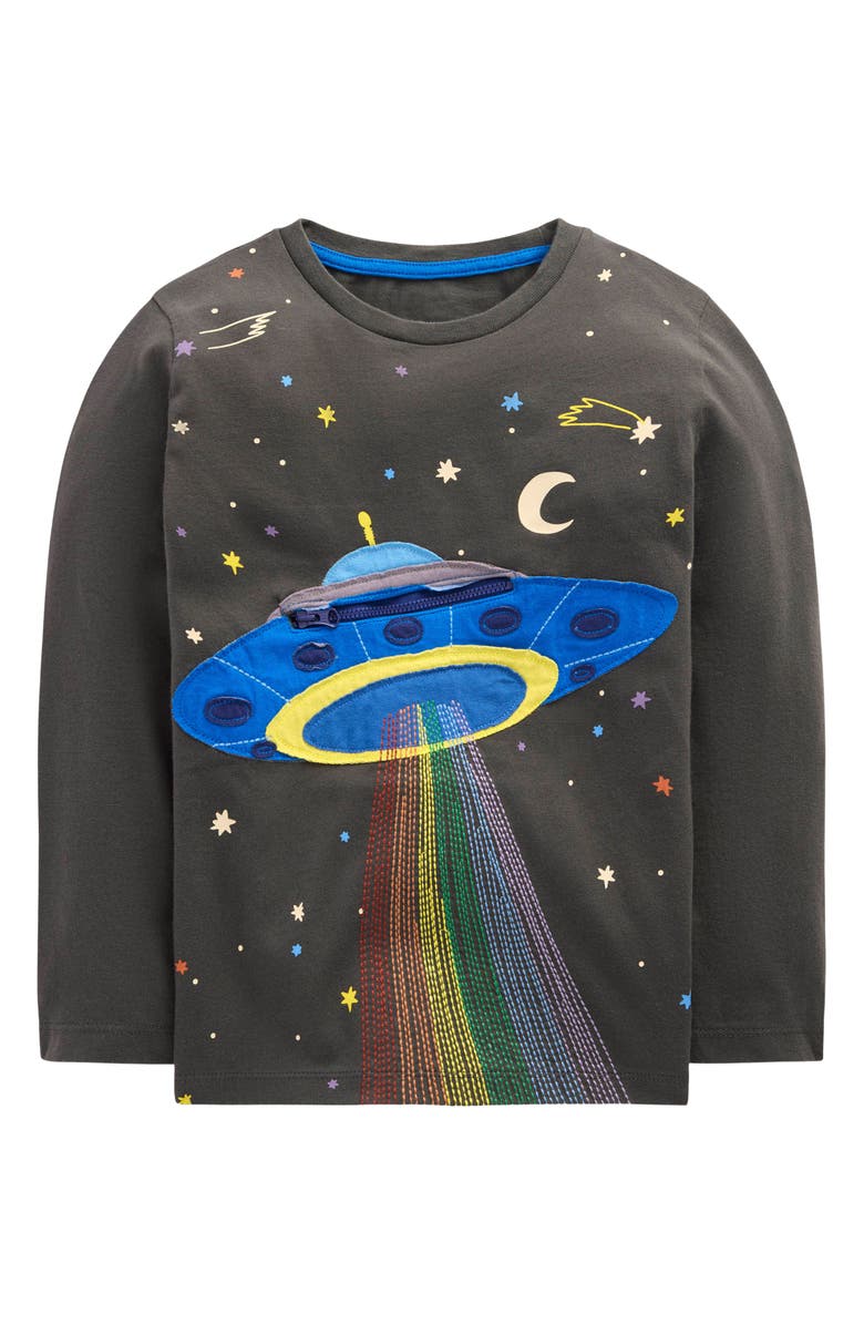 Boden Kids' Fun Appliqué T-Shirt, Main, color, Phantom Ufo