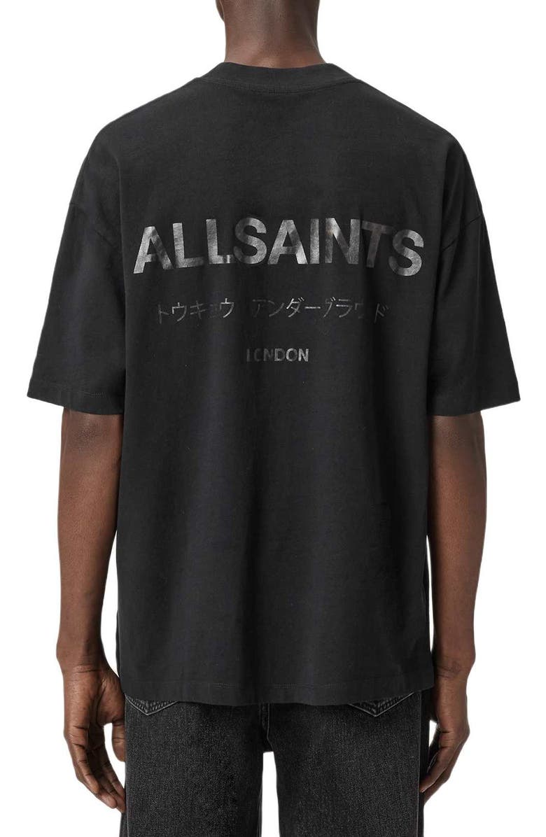 AllSaints Underground Oversize Graphic T-Shirt, Alternate, color, Jet Black/ Dark Leopard
