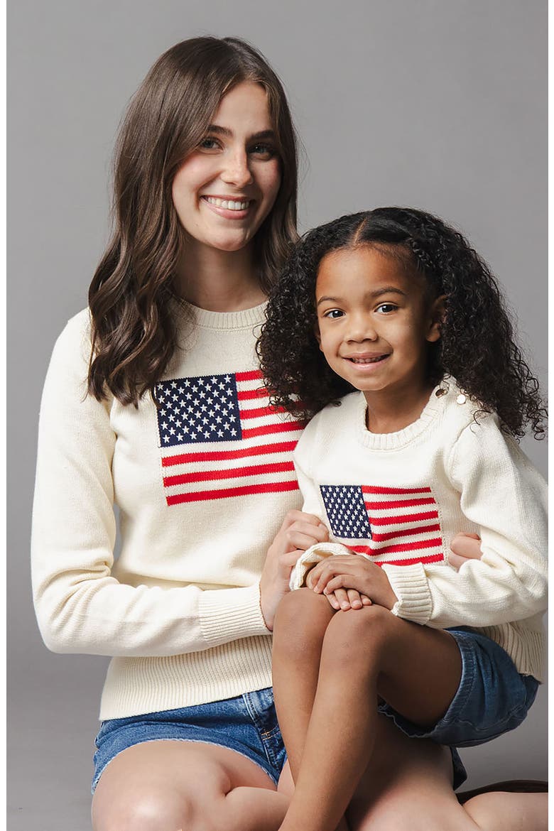 Kids' Organic Crew Neck Flag Sweater, Alternate, color, Ivory Flag