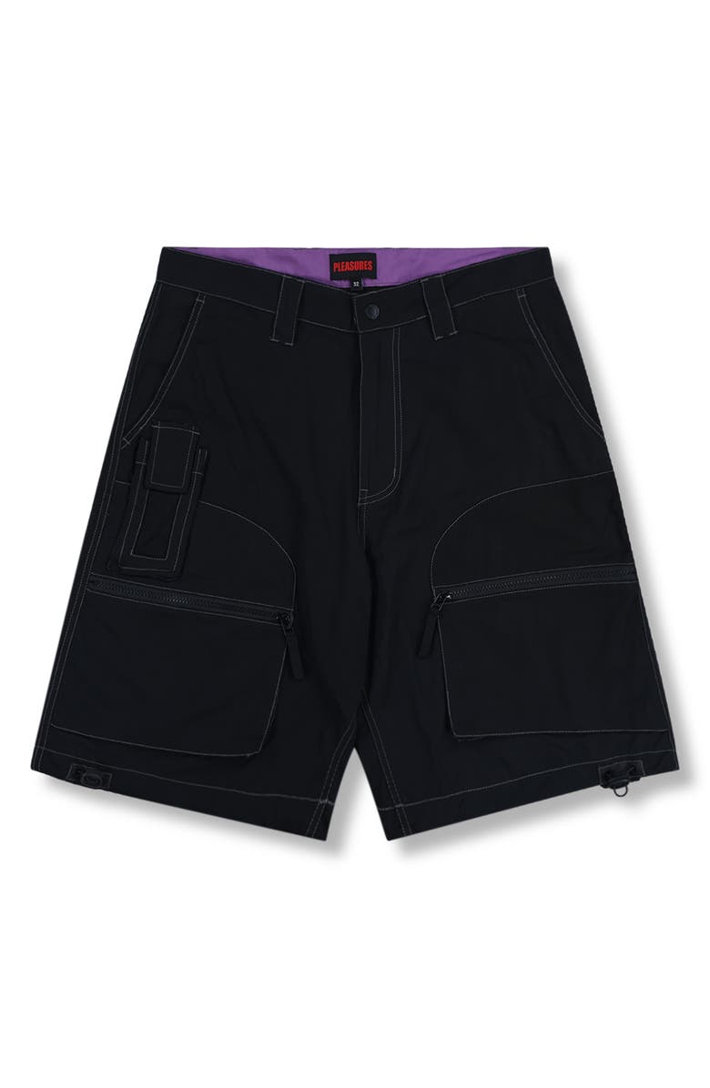 PLEASURES Raider Cargo Shorts, Alternate, color, Black