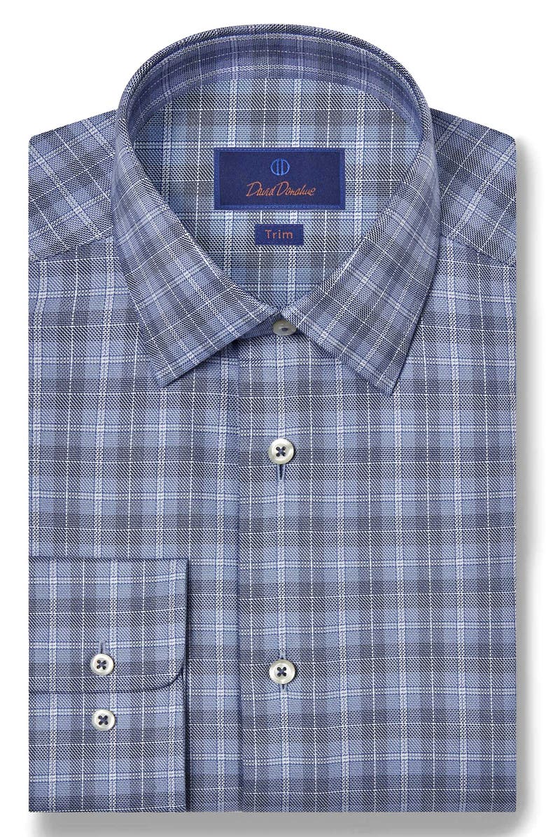 David Donahue Trim Fit Exploded Check Cotton Dress Shirt, Main, color, Blue/ Navy