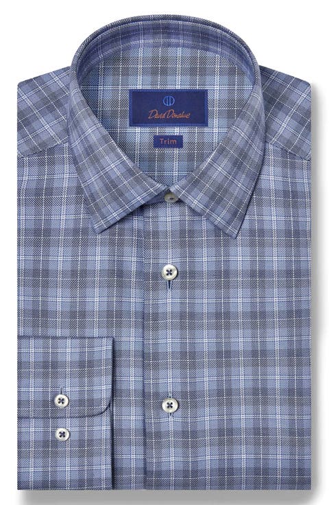 Trim Fit Exploded Check Cotton Dress Shirt