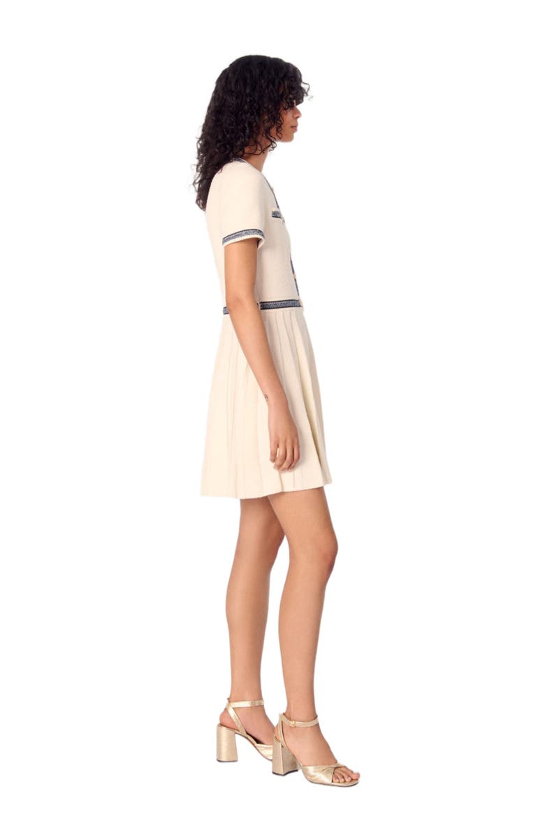 maje Pleated knit short dress, Alternate, color, 