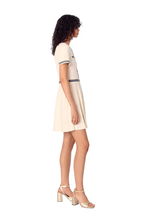 Maje Pleated Knit Short Dress In Ecru