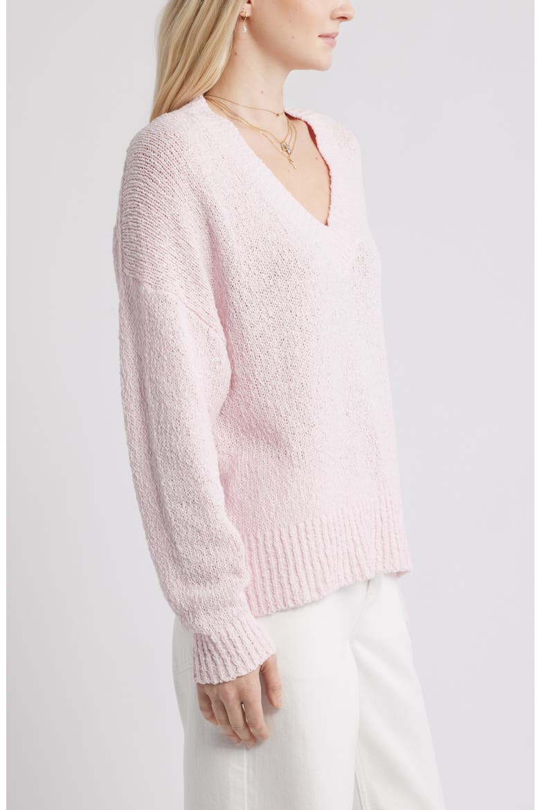 Oversize V-Neck Sweater, Alternate, color, PINK SODA