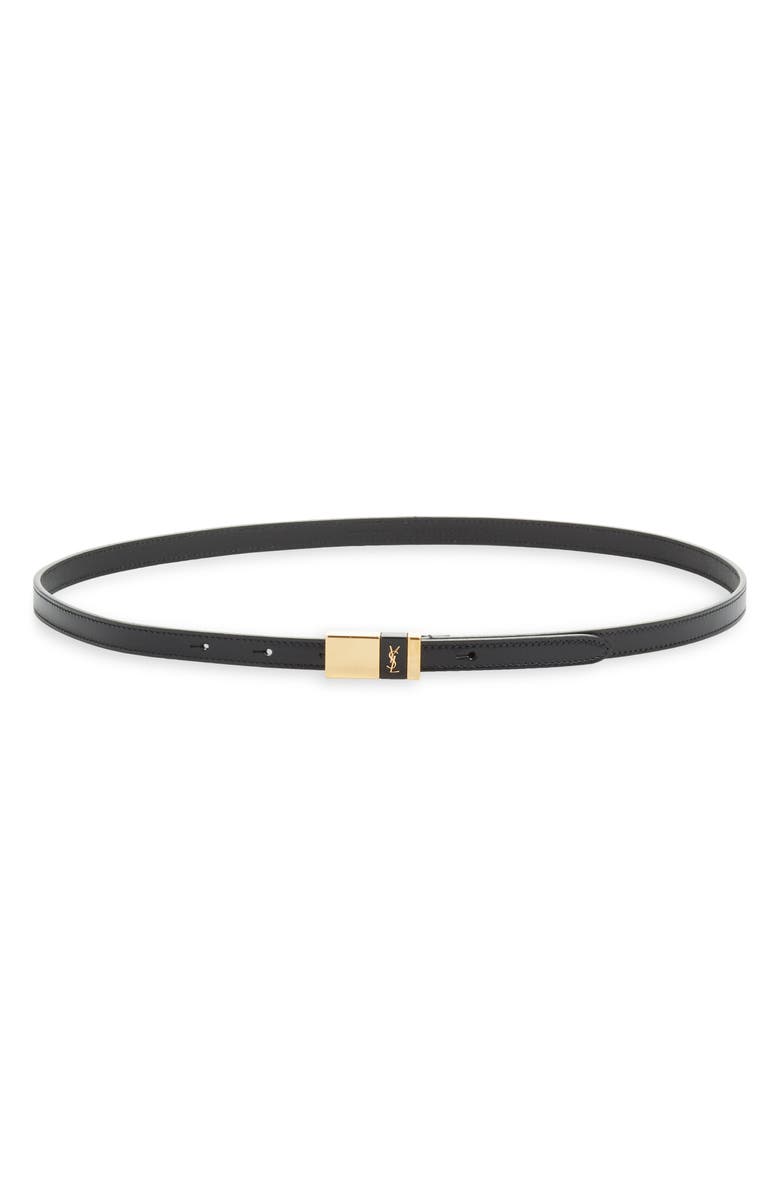 Saint Laurent New Logo Leather Belt, Main, color, Black