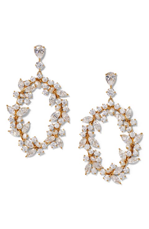 Ravish Laurel Cubic Zirconia & Cultured Pearl Drop Earrings