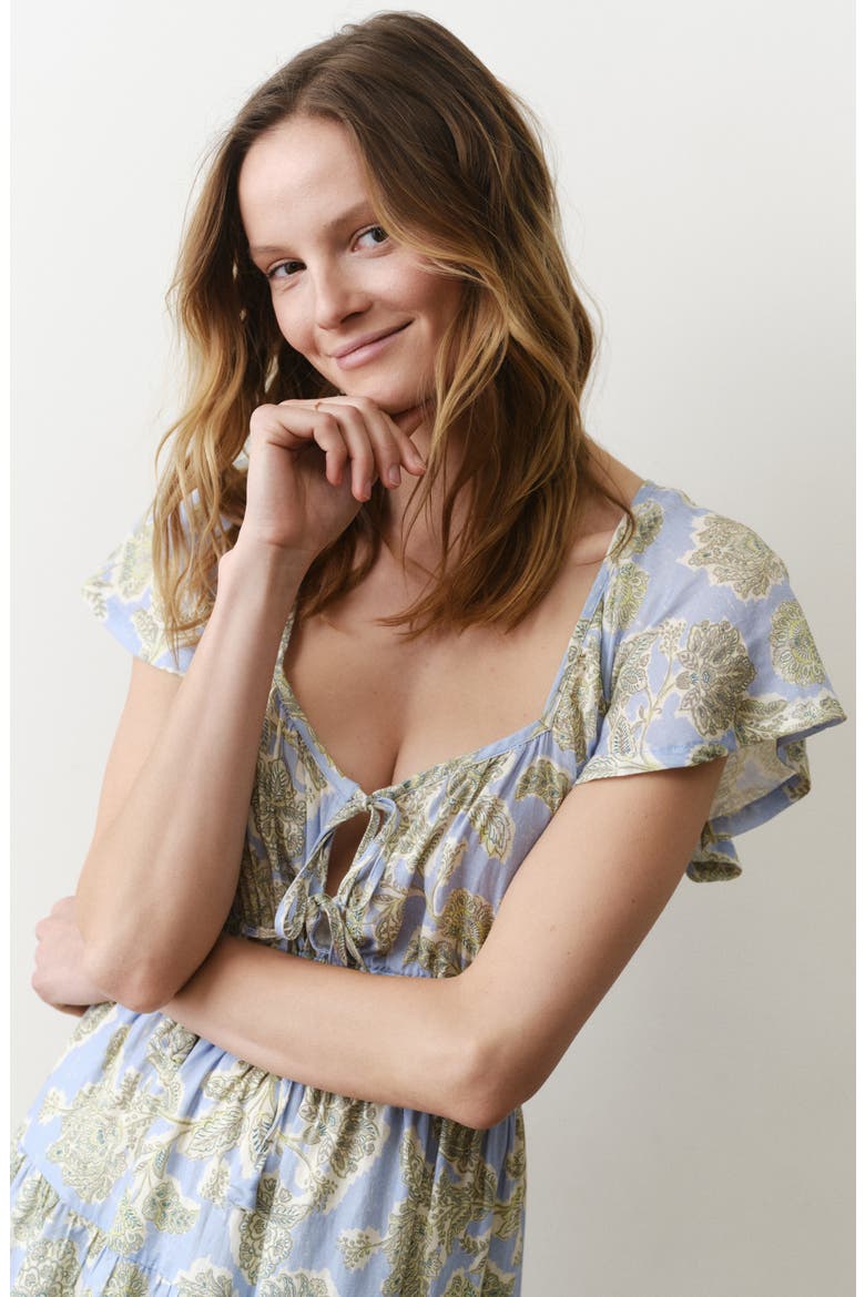 Skye Print Flutter Sleeve Midi Dress, Alternate, color, BLUE FLORAL