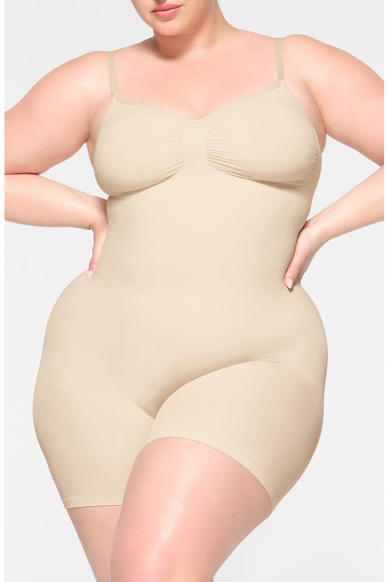 Seamless Sculpt Mid Thigh Bodysuit, Alternate, color, SAND