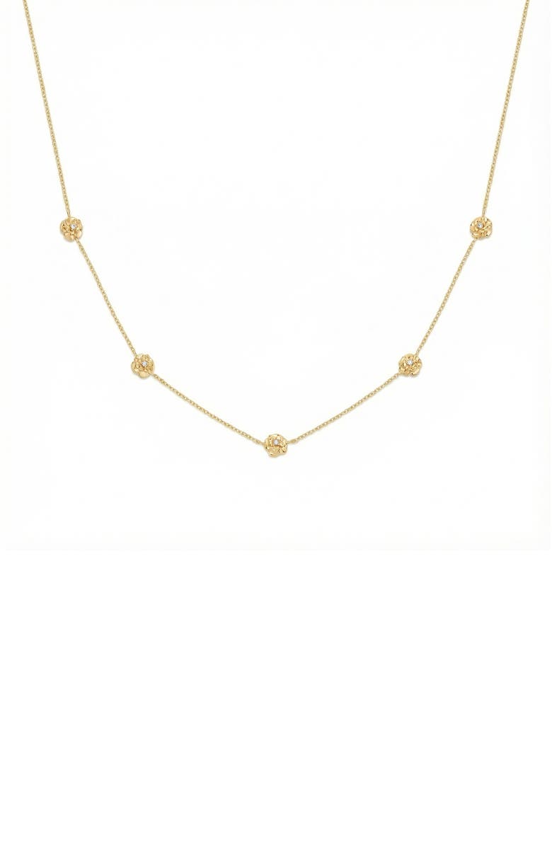 MADE BY MARY Cubic Zirconia Birthstone Flower Station Necklace, Main, color, 