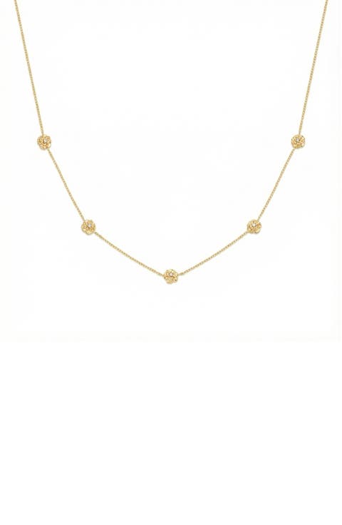 Cubic Zirconia Birthstone Flower Station Necklace