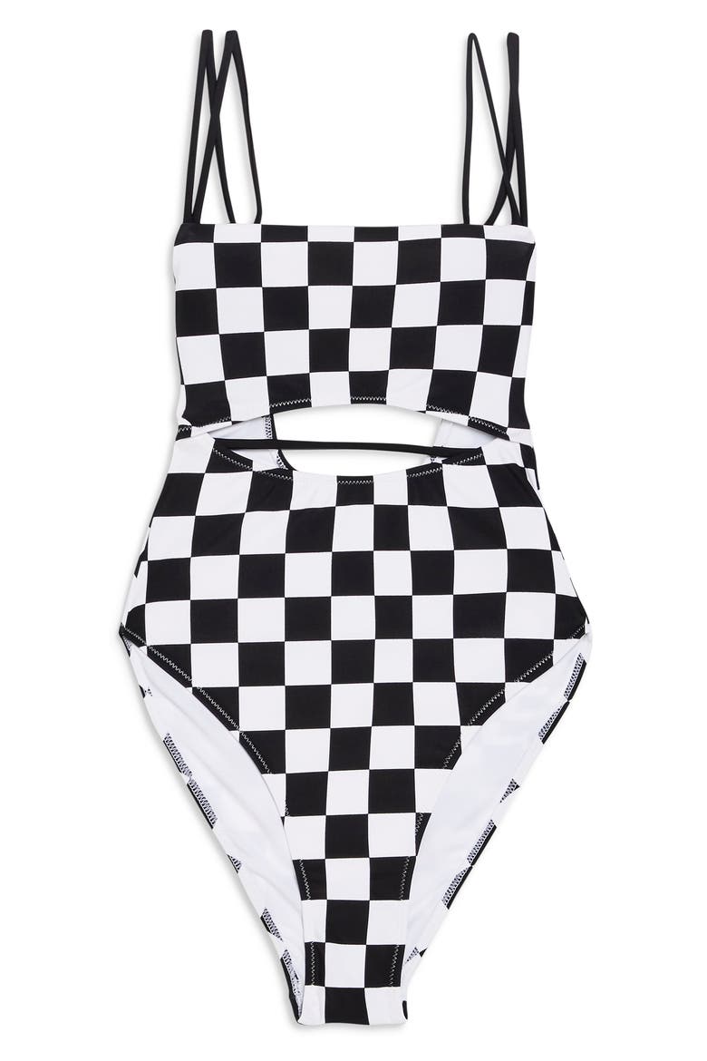 Checkerboard One-Piece Swimsuit, Alternate, color, BLACK MULTI