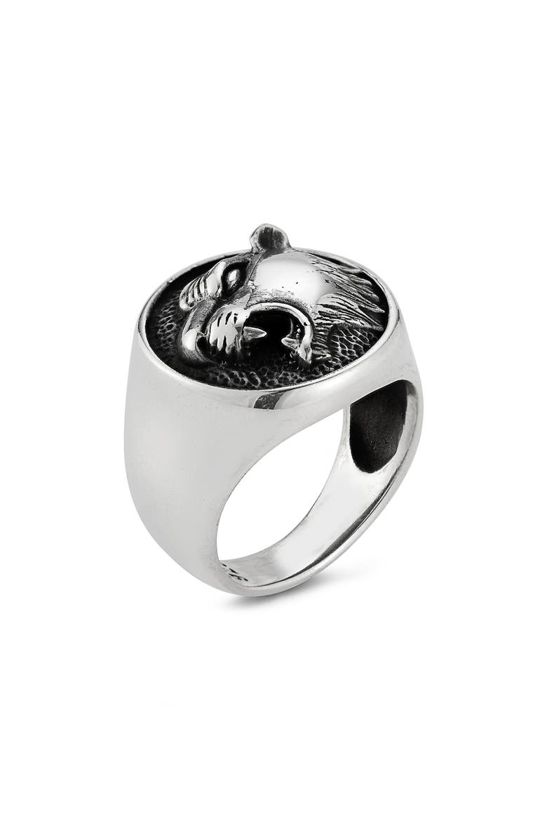 Men's Sterling Silver Oxidized Roaring Tiger Ring, Main, color, SILVER