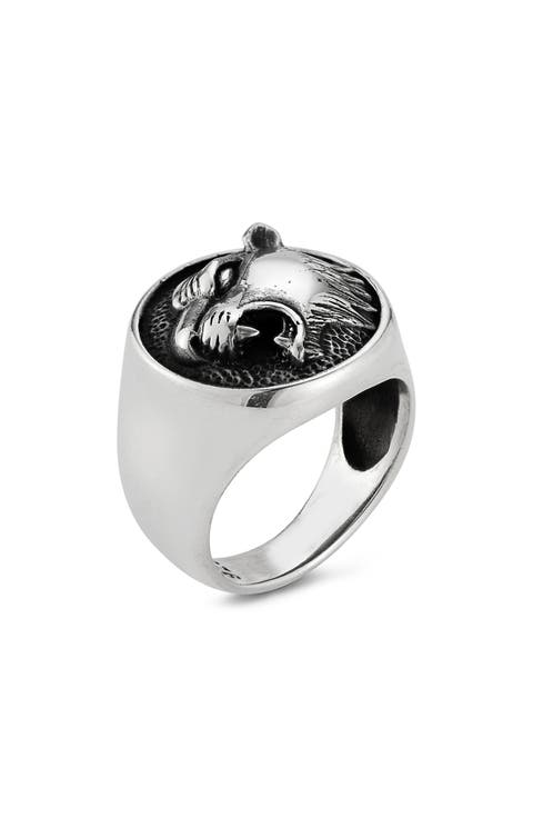Men's Sterling Silver Oxidized Roaring Tiger Ring