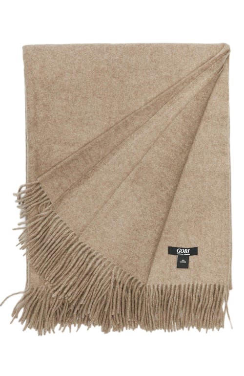 Gobi Mongolian Cashmere Large Blanket With Fringe In Brown