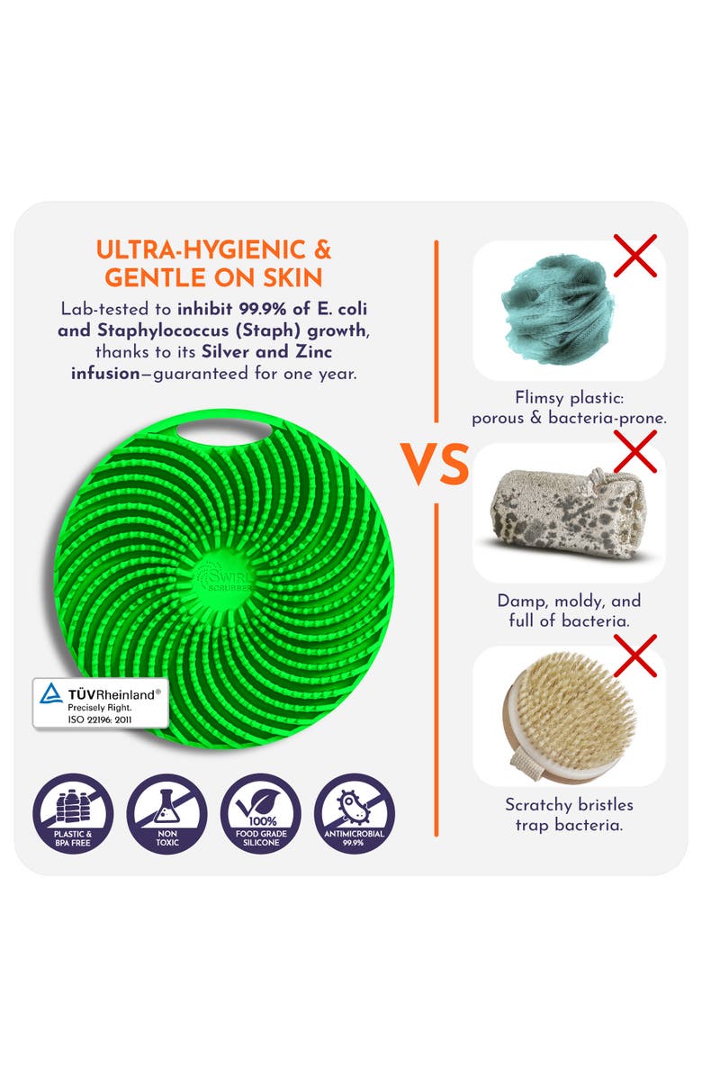 Swirl Scrubber Antimicrobial Silicone Body Scrubber, Alternate, color, Multicolored
