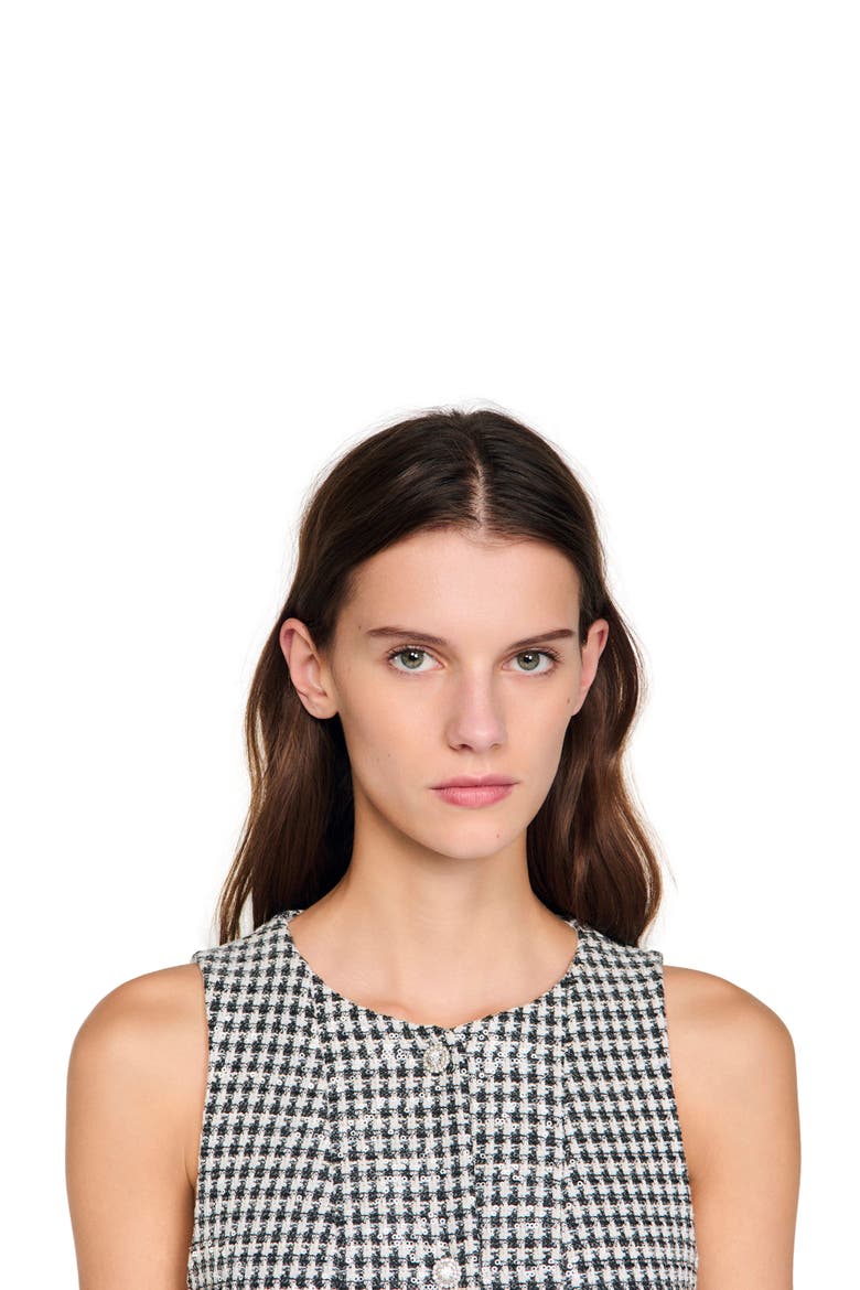 Tweed and sequin short dress, Alternate, color, Black / white