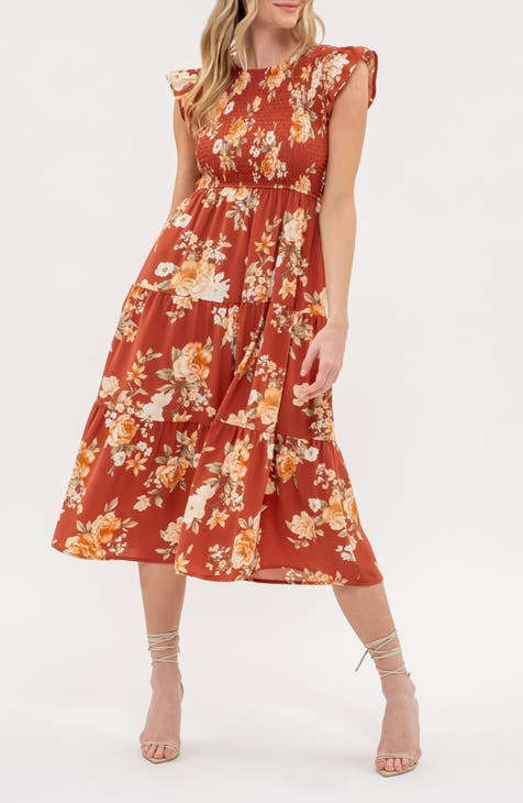 Floral Smocked Tiered Midi Dress