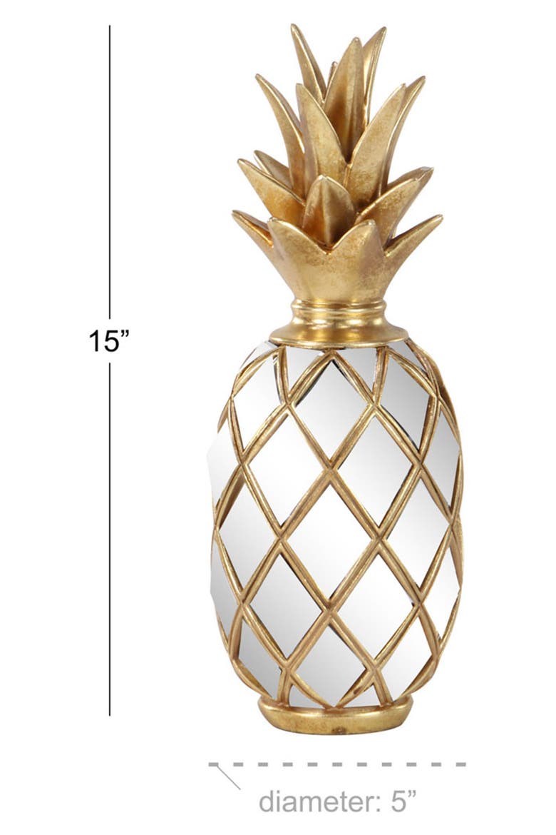 Goldtone Glass Pineapple Fruit Sculpture with Mirror Accents, Alternate, color, GOLD