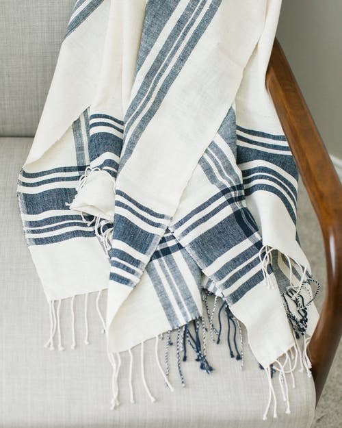 Creative Women Cabin Hatch Cotton Throw Blanket In Navy