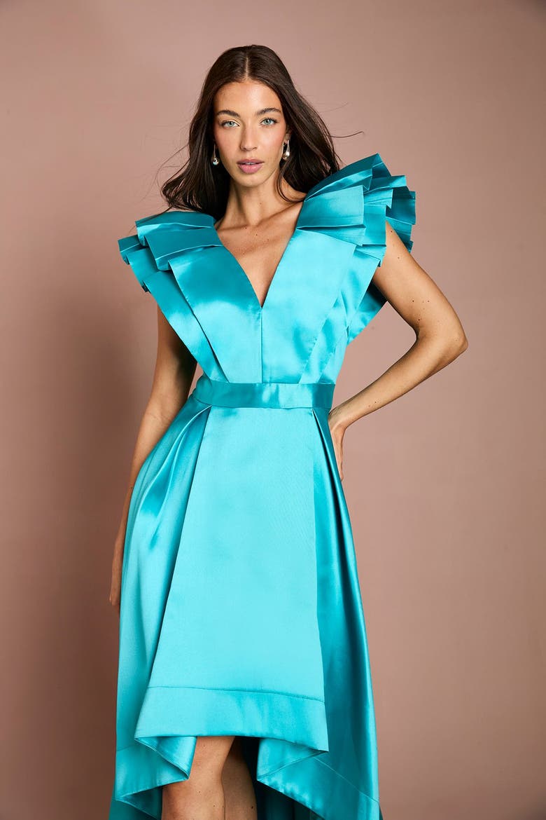 V-Neck High Low Midi Dress, Alternate, color, Teal