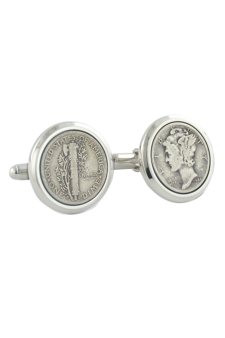 Mercury Dime Cuff Links, Alternate, color, SILVER DIME