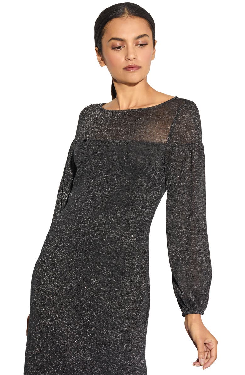 Ming Wang Heritage Fit Metallic Long Sleeve Sheath Dress, Alternate, color,