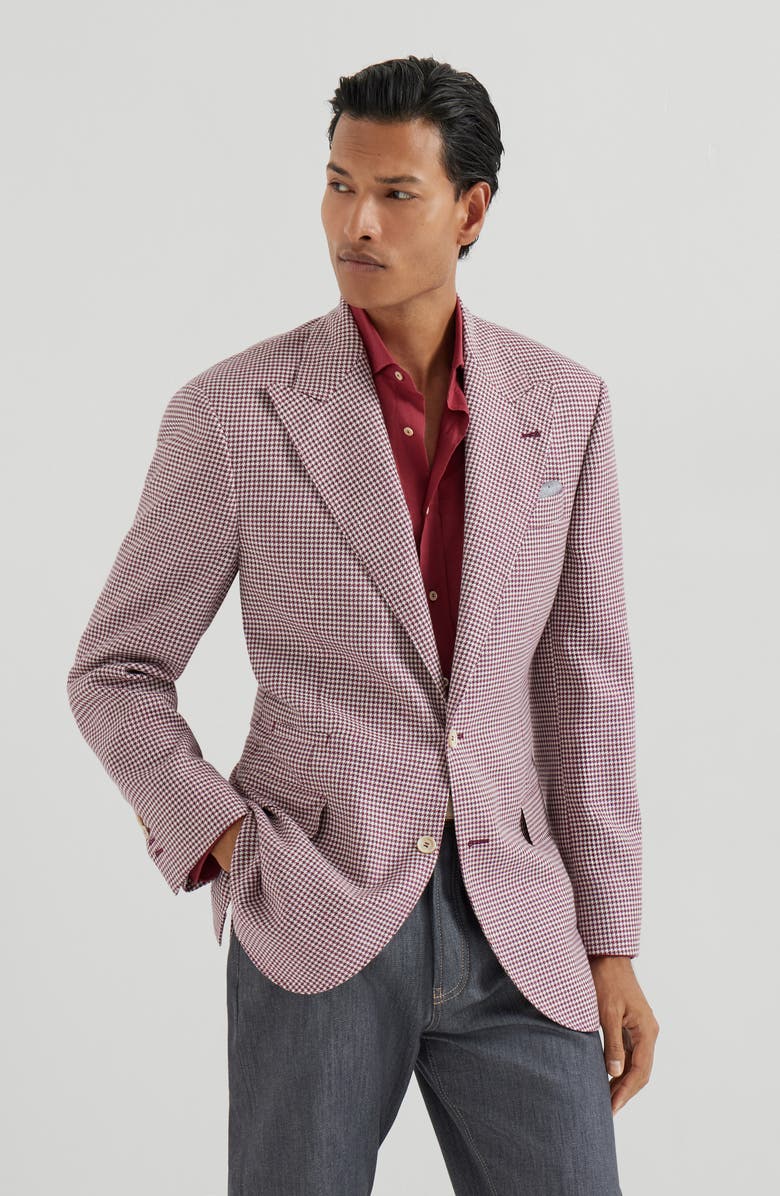 Brunello Cucinelli Houndstooth blazer, Main, color, Cherry