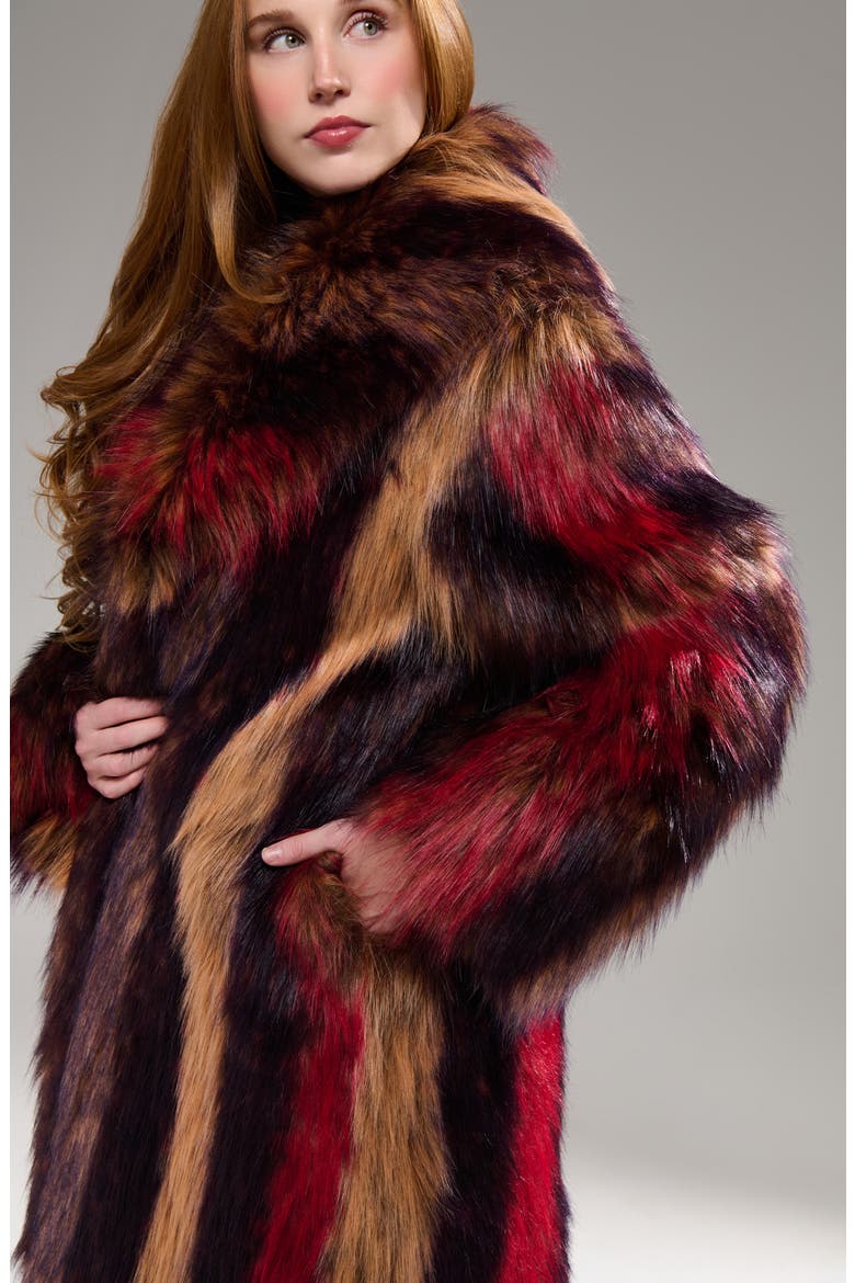 Esmara Multicolored Faux Fur Coat, Alternate, color, RED MULTI