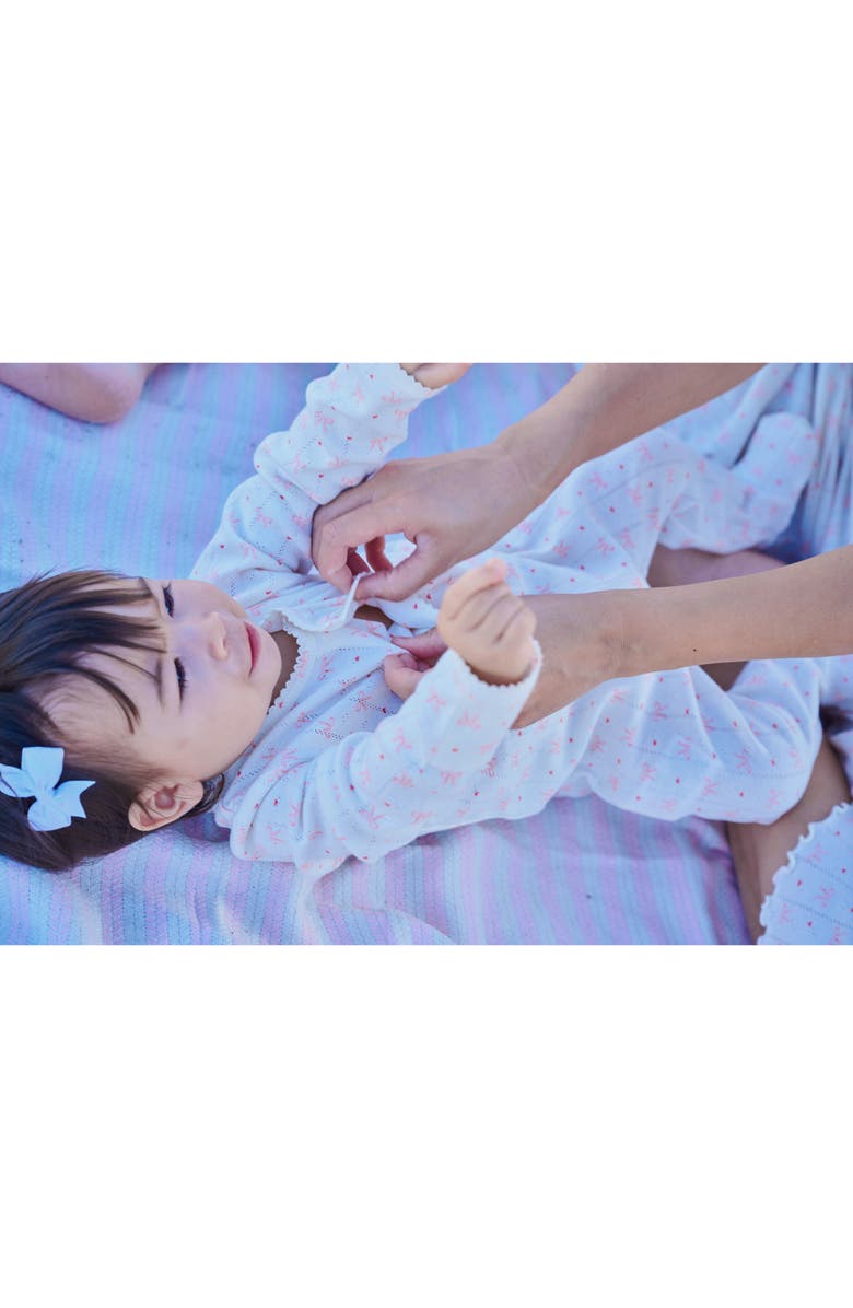 Magnetic Me Heart 'n' Bow Organic Cotton Pointelle Footie, Alternate, color, Hebow