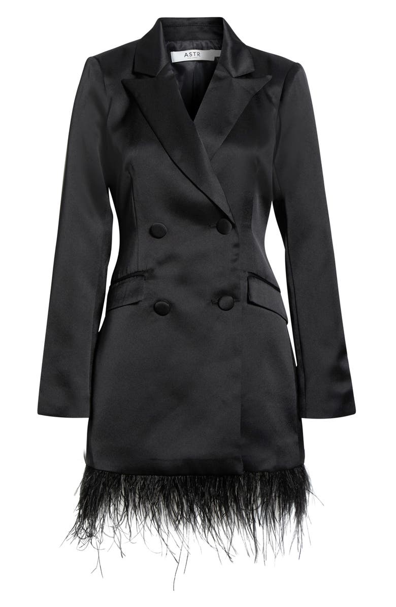 ASTR the Label Breonna Feather Trim Blazer Dress, Main, color, Black