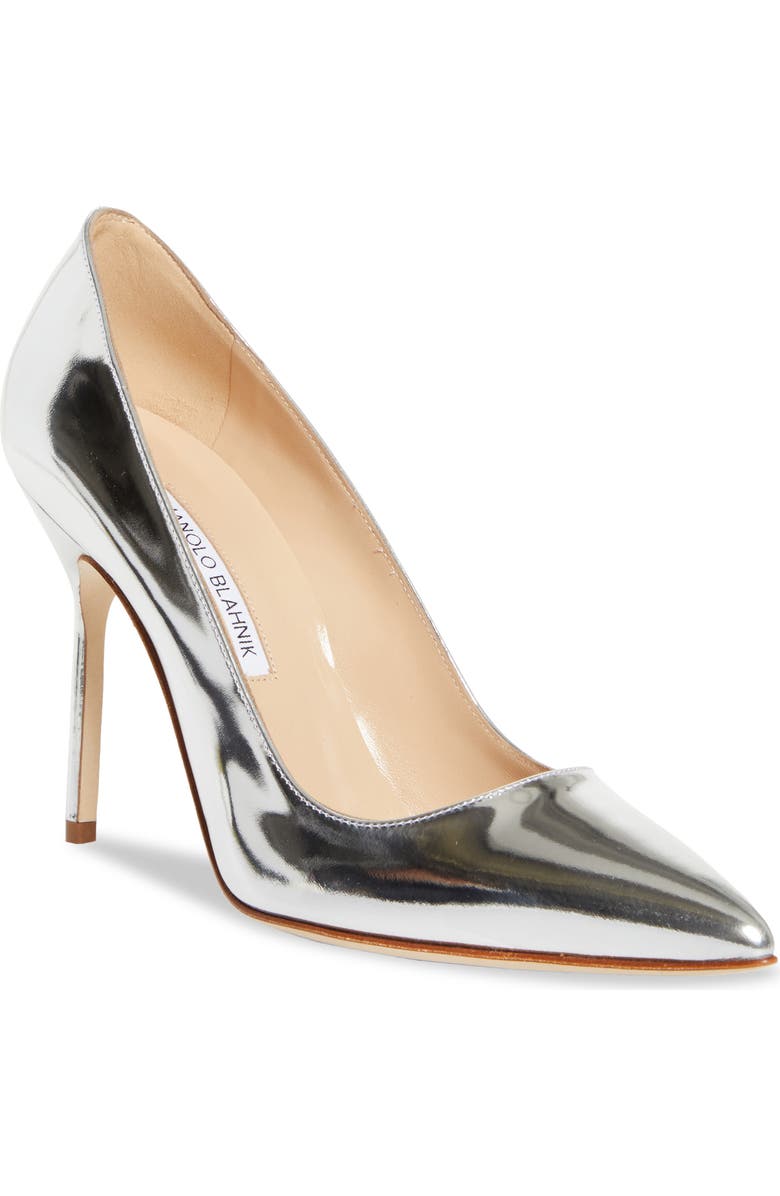 Manolo Blahnik BB Metallic Pointed Toe Pump, Main, color, Silver