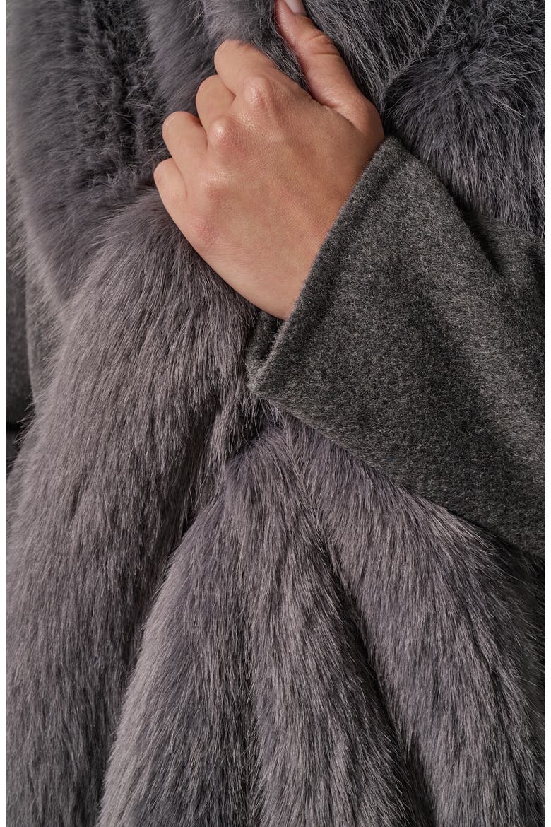 Double Breasted Coat with Removable Faux Fur Scarf, Alternate, color, HTHR GREY