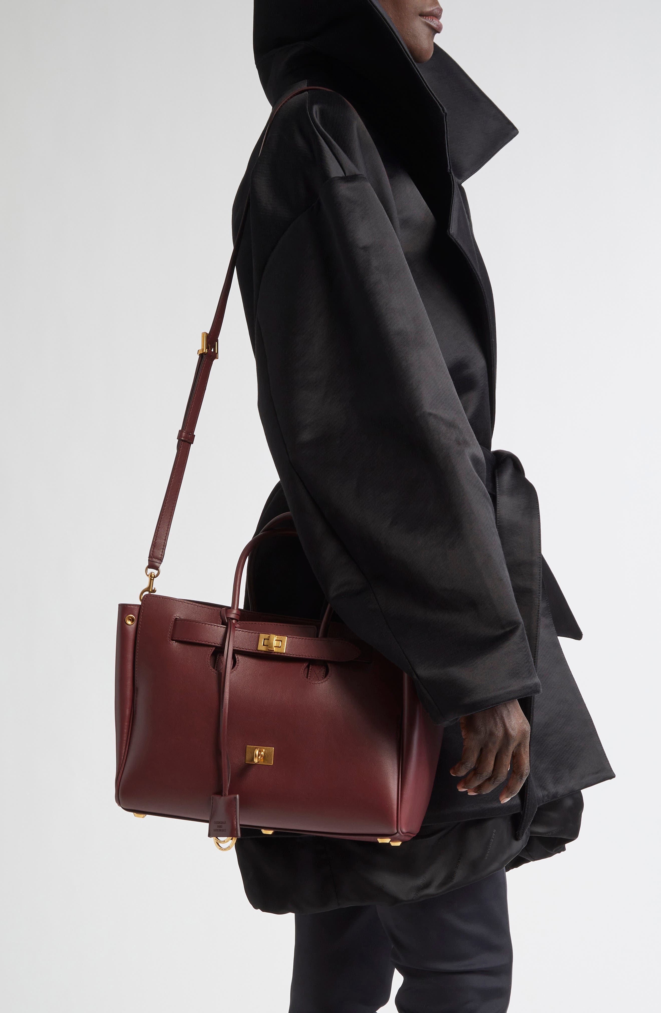Balenciaga Small Bel Air Leather Tote, Alternate, color, 6034 Dark Burgundy