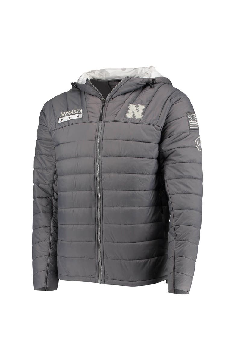 COLOSSEUM Men's Colosseum Gray/Camo Nebraska Huskers OHT Military Appreciation Iceman Snow Puffer Full-Zip Hoodie Jacket, Alternate, color,