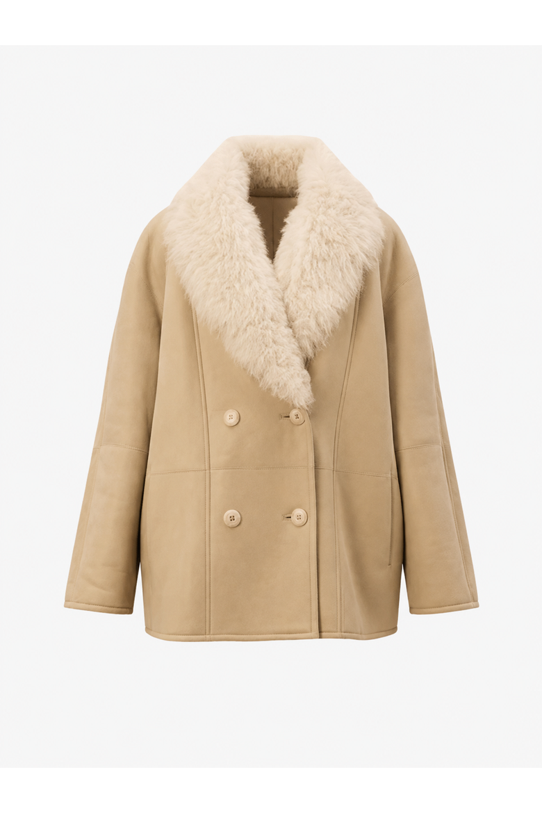 Adagio Double-Breasted Merino Curly Shearling Jacket, Main, color, Chalk