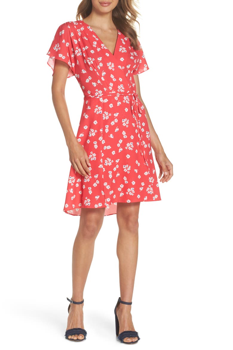 Verona Floral Print Faux Wrap Dress, Main, color, AZALEA MULTI