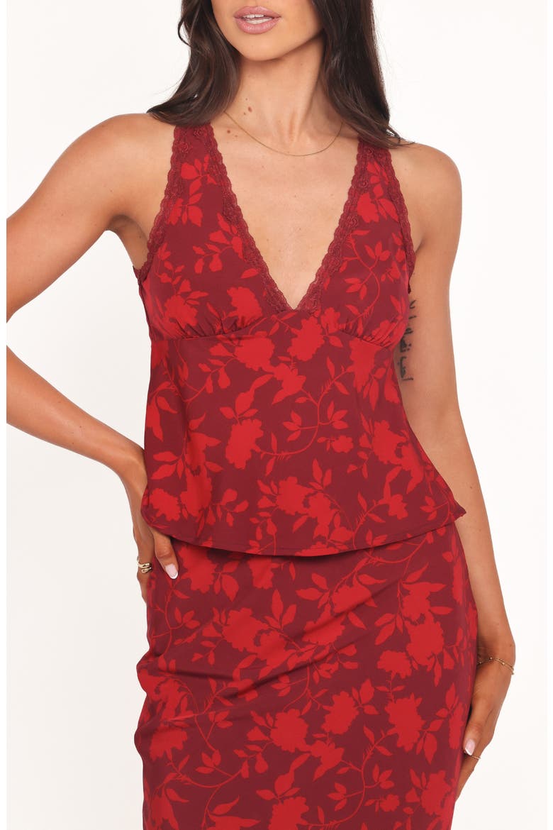 Kelso Floral Lace Trim Tank, Alternate, color, BURGUNDY FLORAL