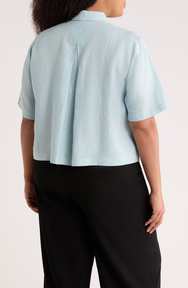 Eileen Fisher Short Sleeve Organic Linen Button-Up Shirt, Alternate, color, Breeze