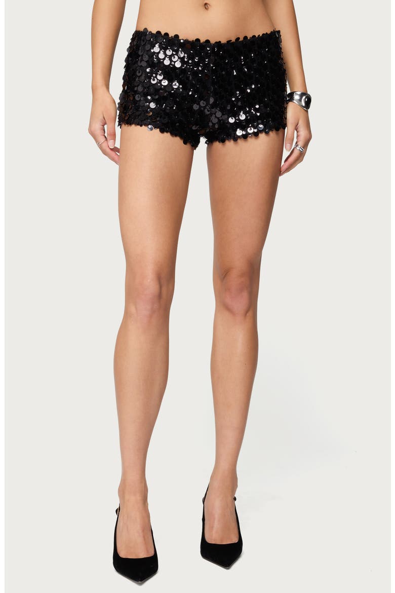 Macie Sequin Micro Shorts, Main, color, BLACK